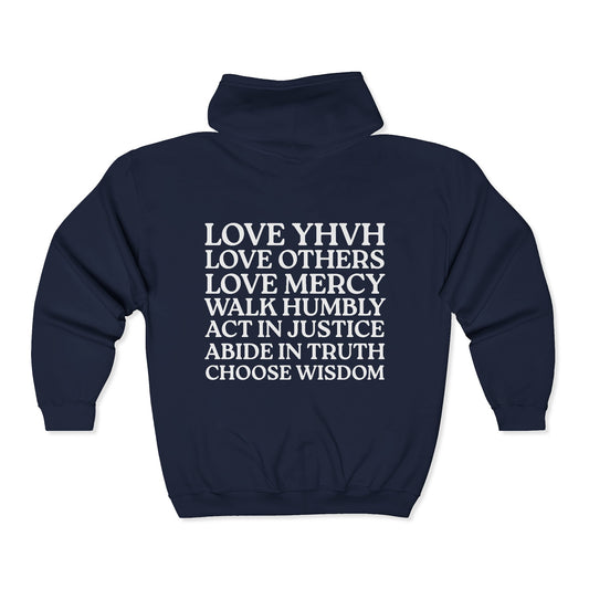 Love YHVH Full-Zip Hoodie — Navy