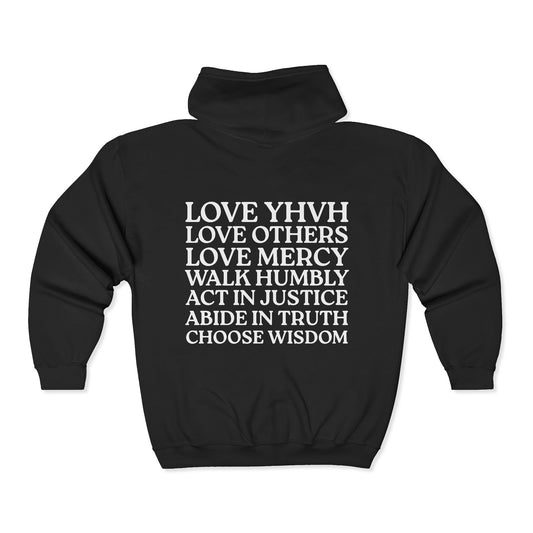 Love YHVH Full-Zip Hoodie — Black