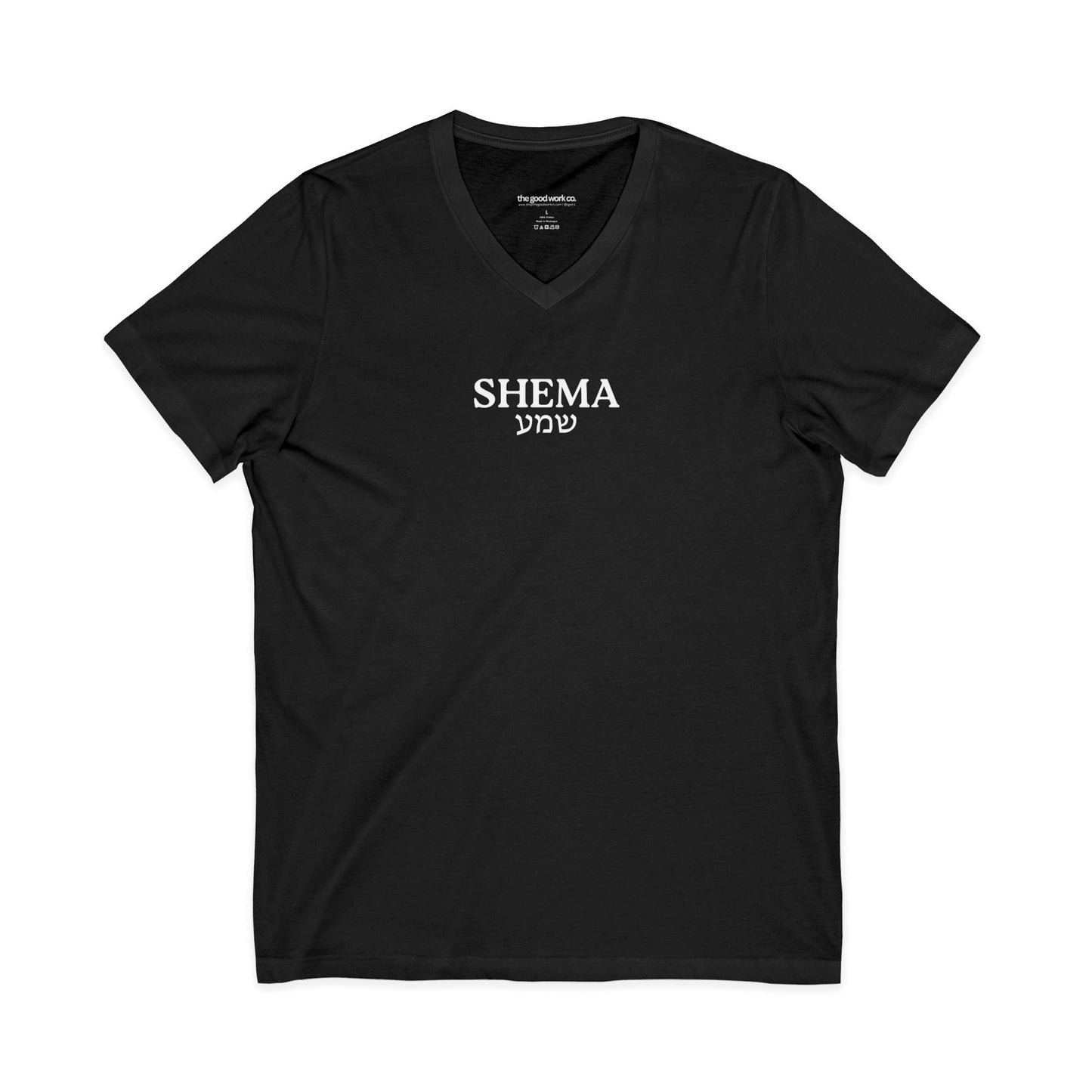 Shema Adult V-Neck Tee — Black